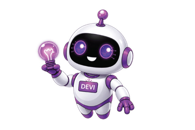 Devi, roboti asistent i devBooks, me një llambë në dorë